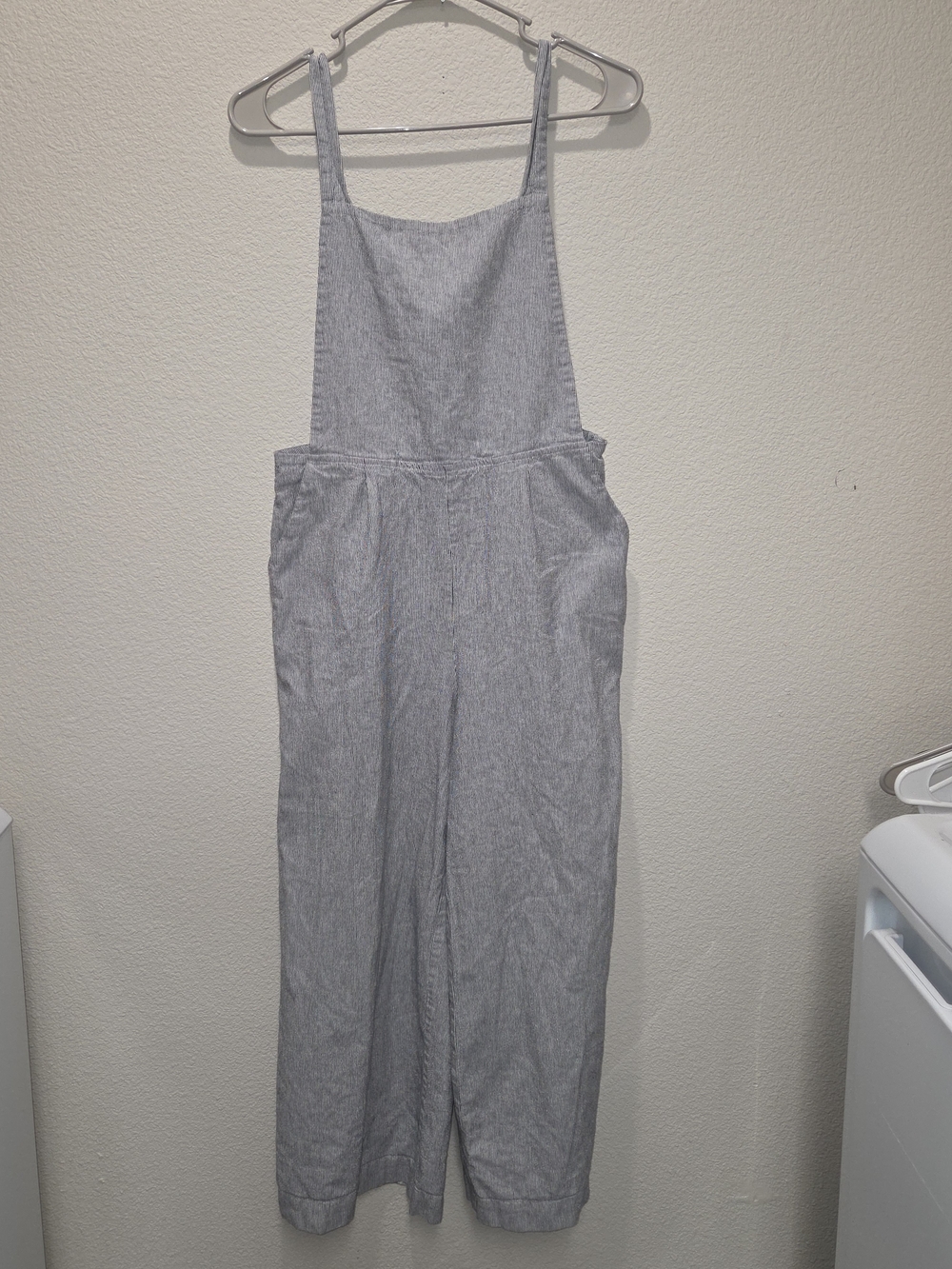 OAK + FORT Light Gray Striped Linen-Blend Overalls Jumpsuit